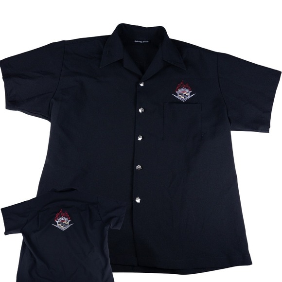 Johnny Suede Other - Johnny Suede Bowling Shirt Mens XL Black Excellent Flame Cadillac Dice Buttons